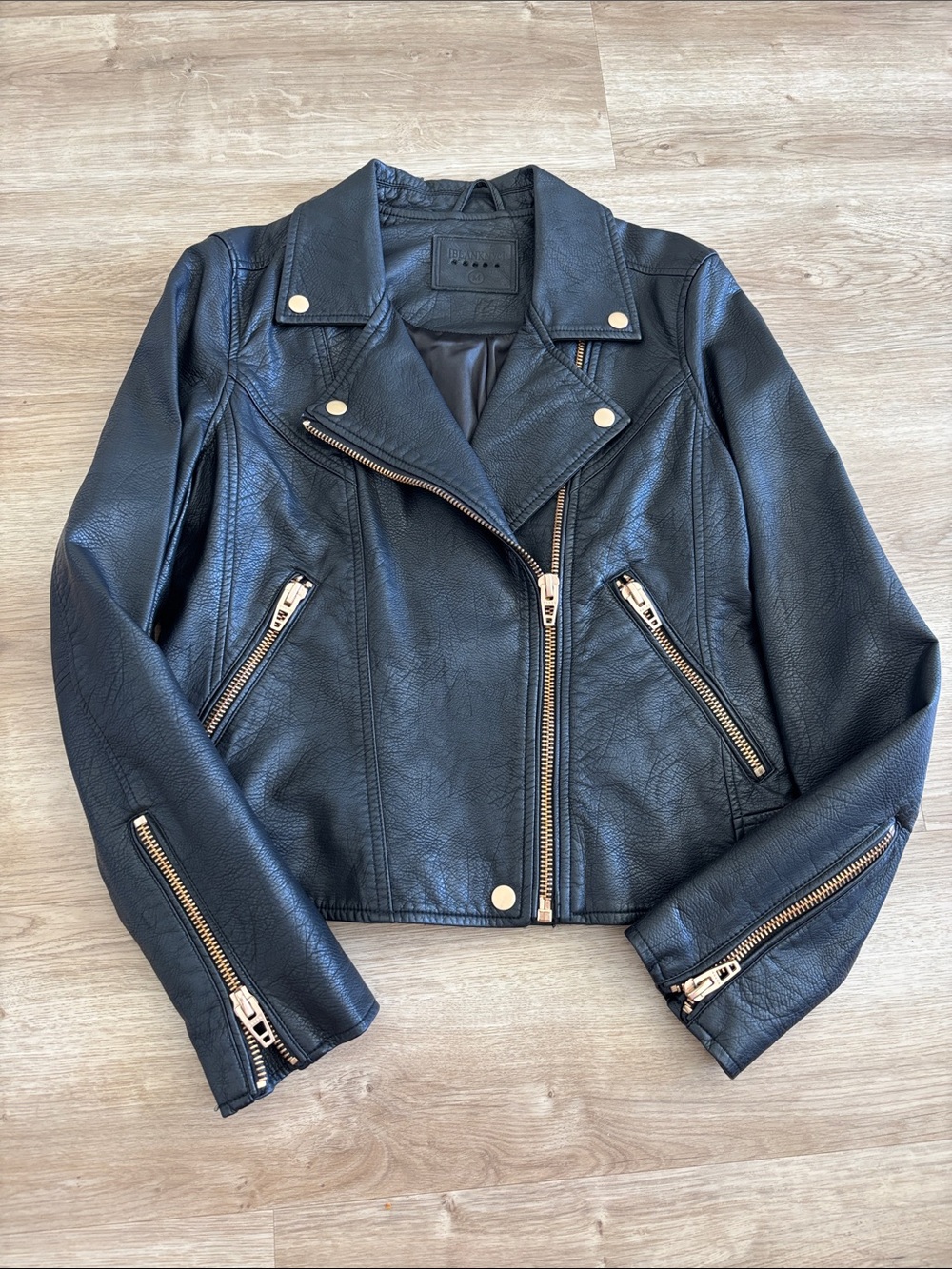 Blank NYC Black Faux Leather Moto Jacket with Gold Hardware